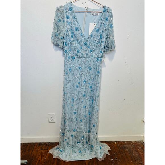 NWT MAC DUGGAL Powder Blue Embellished V-Neck Empire Waist Ruffle Hem Gown 6 - Picture 5 of 14